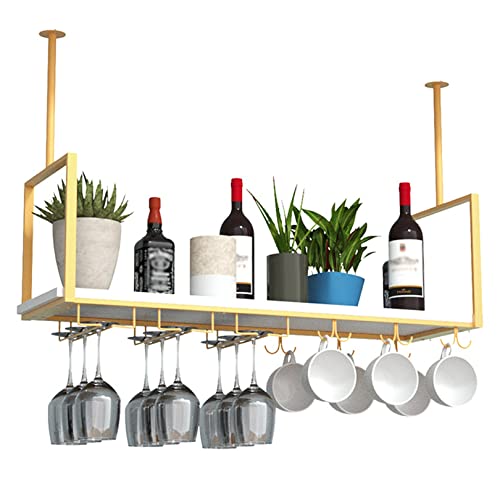AkosOL Hängendes Weinglasregal, an der Decke hängendes Weinregal mit Glashalter, Regal für Bar, modernes Weinregal, Wandregal, Lagerregal (Rotbronze, 100 x 35 cm) von AkosOL