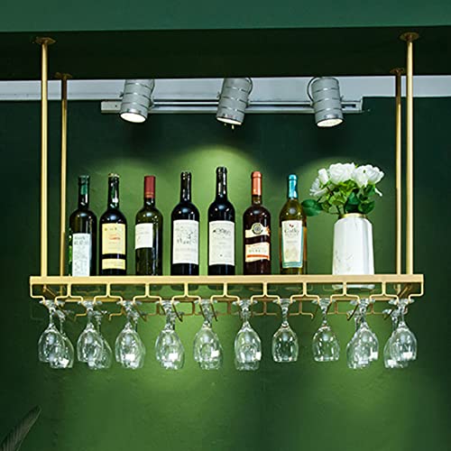 AkosOL Weinregale Decken-Weinhalter, an der Wand montierter Weinflaschenhalter, hängende Weinglasregale, Kelch- und Stielglasregale, Vintage-Heimdekoration – Gold (Gold 80 x 35 cm) von AkosOL