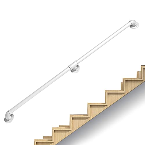 Treppengeländer-Handlauf – Komplettset, industrieller Treppenhandlauf aus weißem Rohr mit Wandhalterung, Haus gegen die Wand im Innen- und Außenbereich, Loft-Geländer für ältere Menschen von AkosOL