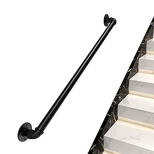 Treppengeländer-Handlauf – komplettes Set, industrieller Treppenhandlauf aus schwarzem Rohr mit Wandhalterung, Heim-an-der-Wand-Innen- und Außen-Loft-Geländer für ältere Menschen von AkosOL