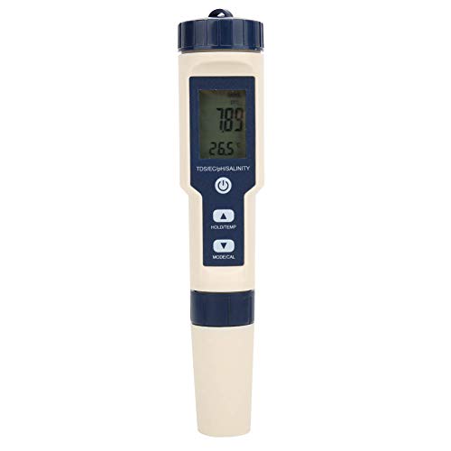 Akozon PH Meter Digital 5 in 1 PH/Salzgehalt/Temp/TDS/EC PH Messgerät Wasser Salzgehalt Messgerät Aquarium TDS Messgerät für Trinkwasser PH Wert Messgerät Pool Mikrosiemens Messgerät Detektor von Akozon