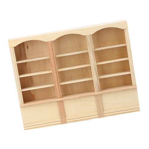 Akozon 1:12 Skala Dollhouse Miniatur Bücherregal Schrank Deco Möbelmodell Ornamente Accessoire (Holzfarbe (DREI-Link-Bücherregal)) von Akozon
