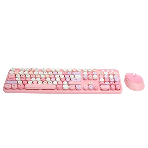 Akozon 2,4 GHz Kabelloses 104-Tasten-Tastatur- und Maus-Set, Büro-Tastatur-Maus-Set, Combo Combos Desktop, Niedlich für Computer, Farbe Mélangée Bleue, Blau (Rosa Thema) von Akozon