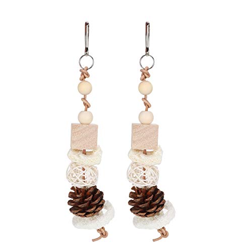 Akozon 2pcs Rattan Papageien -Ornamente Set Loofah Kauenschmuck mit Kiefernkegel und Seil Sicher, Vogelhänge -Ornamente von Akozon