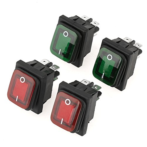 Akozon 4 teile/satz Black Rocker Switch Wasserdicht 4 Pin 2 Position EIN-AUS Rot Grüne Lampe Wippschalter von Akozon