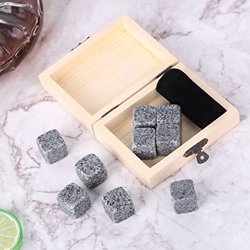 Akozon 9pcs Whi Chilling Stones Set - Saponit -Getränkekühlersteine in Holzkasten | Whisky Chiller Rockt für Home, Pub & Party | Sesam weiß (Sesamasche) von Akozon