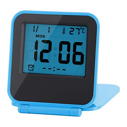Akozon Digital Wecker Portable Faltbare Tabletop Travel mit Temperaturkalender Datum Woche(Blau) von Akozon