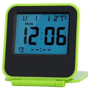 Akozon Digital Wecker Portable Faltbare Tabletop Travel mit Temperaturkalender Datum Woche(Grün) von Akozon