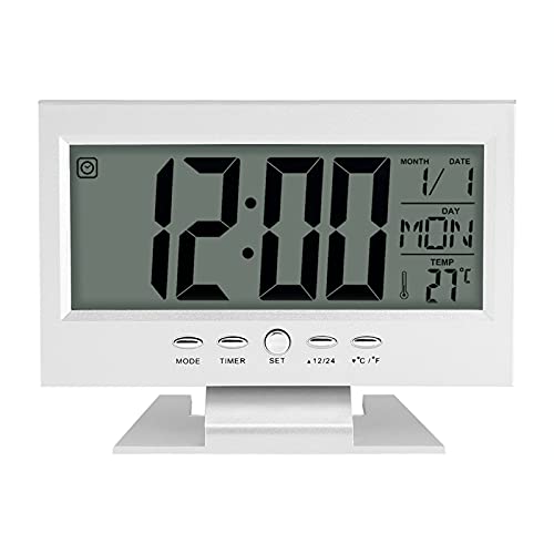 Akozon Funkwecker Digital Mit Batterie, LCD-Digitalton, Schreibtischwecker mit Elektrischen Uhren für Kalender und Temperaturanzeige. Schwarze Digitaluhr mit Sensortisch (Silver) von Akozon