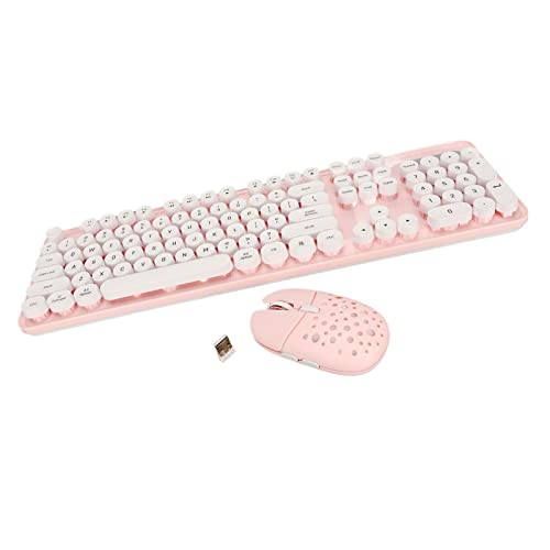 Akozon Kabellose Tastatur und 2,4-G-Maus mit Runden Tastenkappen und Ziffernblock-Kombination in Reiner Farbe Im Retro-Stil (Rosa Brett) von Akozon