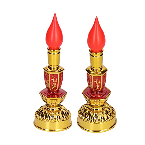 Akozon Kerzenlampe LED Niedriger Stromverbrauch Chinesischer Stil Traditionelle Retro-Buddhistische Dekorlampe Buddhist (Doppelte helle elektrische Kerzenlampe) von Akozon