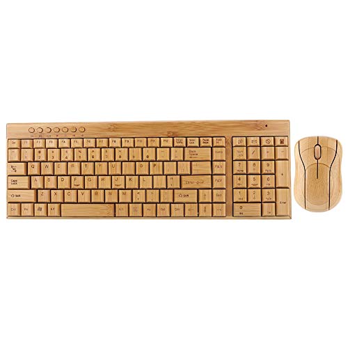 Maus und Tastatur, kabellos, ultradünn, Bambus, Holz, Mauskamm, Holz, Bambusdraht, KG201 + MG94-N, wasserdichte Dekoration, 1600 dpi, ultradünnes, multifunktionales Set für Computer, Tablets, von Akozon