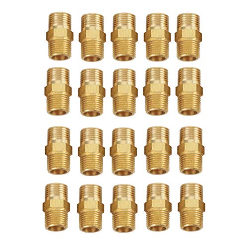 Akozon Messing Rohr Hex Nippel Außengewinde 1/8 BSP zu 1/8 BSP Fitting Schnell Adapter Set von 20 Stück von Akozon