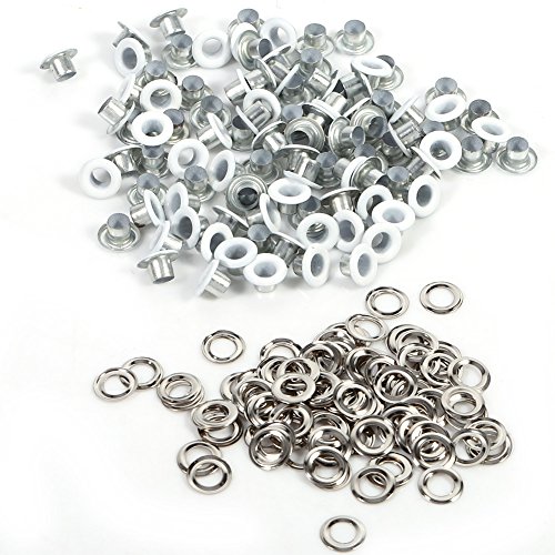 Akozon Metall Ösen Loc4 Farben 100 Sets 4mm Runde Metall Ösen Scrapbooking Karte Loch Leder Handwerk Kleidungsstück Zubehör für Lederhandwerk und Scrapbooking Dekoration zu dekorieren(Silber) von Akozon