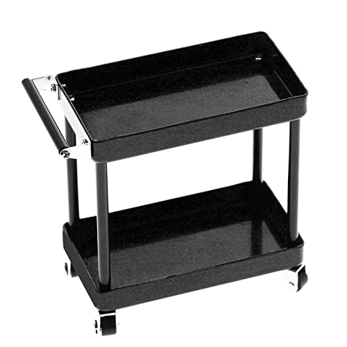 Akozon Mini-Werkzeugwagen Werkstatteinrichtung 2-Tier Werkzeug Trolley Werkzeugwagen für Räder Storage Trolley Mobile Workshop Garage Reparatur für 1/8 1/10 1/12 1/16 Scale Model (Schwarz) von Akozon