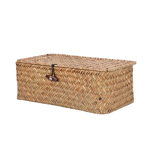 Akozon Natürlicher Seegras-Aufbewahrungskorb, Gewebte, Rechteckige Regalkörbe mit Deckel, Desktop-Organizer (S) von Akozon