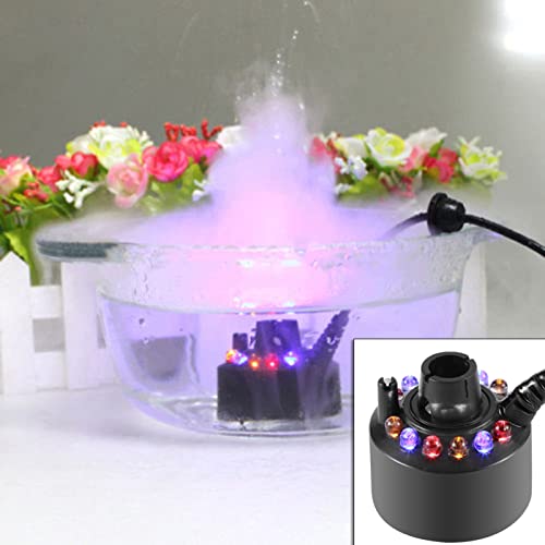 Akozon Nebelmaschine, für Springbrunnen Teich mit Power Nebler Adapter 110 240V US Stecker 1Pc 12LED Bunte Nebelmaschine von Akozon