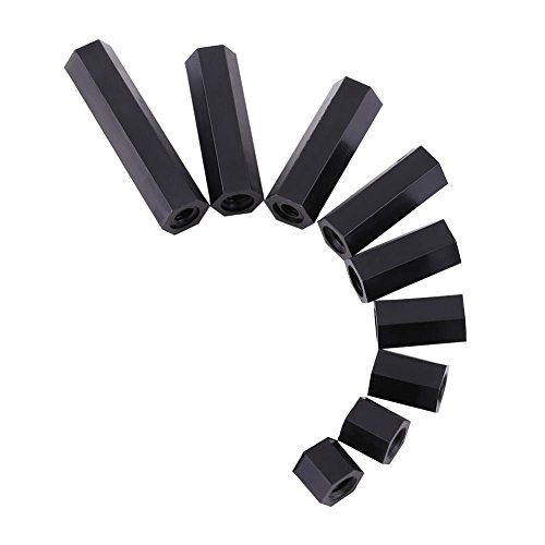 Akozon Nylon Schwarz Hex Spacer, 100Pcs M3 Innensechskant Gewinde Spacer Distanzbolzen Schwarz Nylon Sechskant Abstandsbolzen Muttern Sortiment mit Kunststoff-Box(M3*20) von Akozon