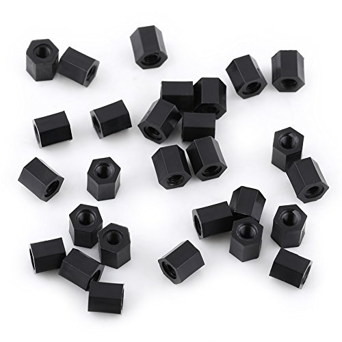 Akozon Nylon Schwarz Hex Spacer, 100Pcs M3 Innensechskant Gewinde Spacer Distanzbolzen Schwarz Nylon Sechskant Abstandsbolzen Muttern Sortiment mit Kunststoff-Box(M3*5) von Akozon