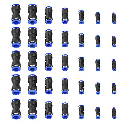 Akozon Pneumatische Schnellbefestigungen 35Pcs gerader Stecker Luftstoß OD 4/6/8/10/12/14 / 16mm Luftschlauch Pneumatische Armaturen für die schnelle Verbindung von Luftleitungen, Druckluftwerkzeuge von Akozon