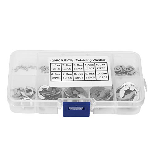 Akozon Sicherungsring Set, E Clip Ersatz Set 120Pcs 304 Edelstahl E-Clip Sicherungsring Sicherungsring Kit 1.5mm-10mm E-Ring Welle Sicherungsringe E-Ring Welle Sicherungsringe Elastischer Ring von Akozon