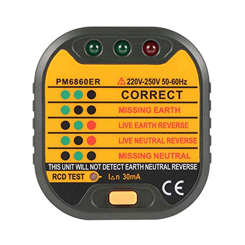 Akozon Socket Tester 50-60Hz Automatische Elektrische EU Steckdose Tester für Haus PM6860BG Erkennung Testen Leckageschutz Prüfung Sicherheit Elektrischer Steckdose Prüfer(EU Stecker) von Akozon