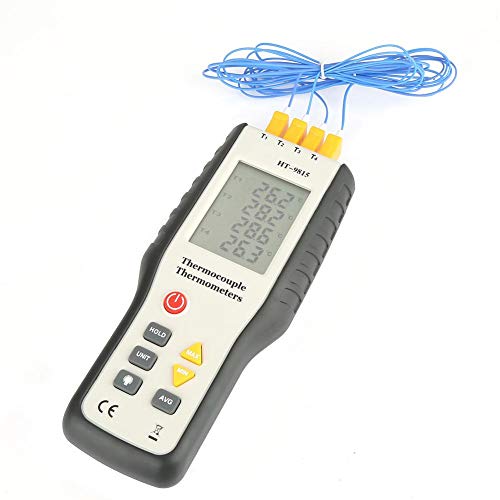 Akozon Thermoelement Thermometer, Digital HT-9815 4 Kanal K-Typ Thermoelement Sensor Thermometer, LCD Instant-Read Thermometer Temperaturmessgerät mit Sensor Sonde -328 ° F ~ 2501 ° F (- 200 ° C ~ 137 von Akozon