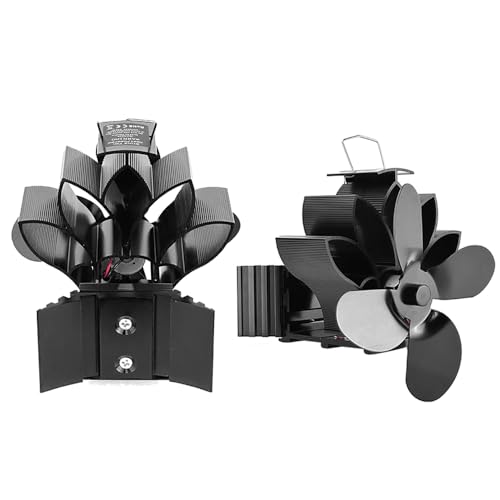 Akozon Wärme Angetriebener Holzofenlüfter - Lotusform 4 -Blattkamin Lüfter für Holzofen und Blockbrenner, Stille Operation mit Magnetischem Thermometer (Mit Thermometer) von Akozon