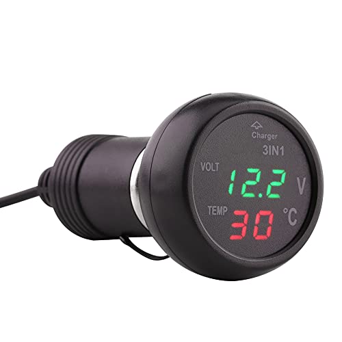 Auto LKW 3 in 1 Doppel LED Digital Display Voltmeter Thermometer Zigarettenanzünder Kfz-Ladegerät USB (grün + rot) von Akozon