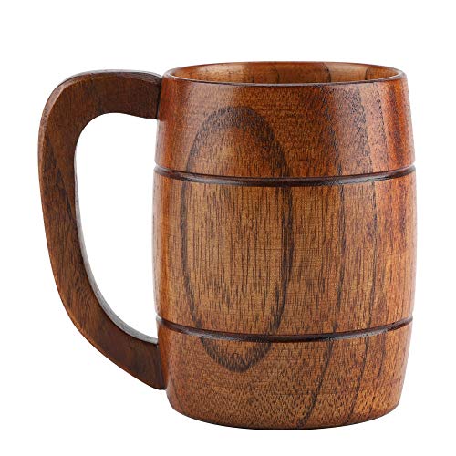 Beer Cup, Akozon Big Capacity Klassischer Trinkbecher aus Holz mit Henkel von Akozon