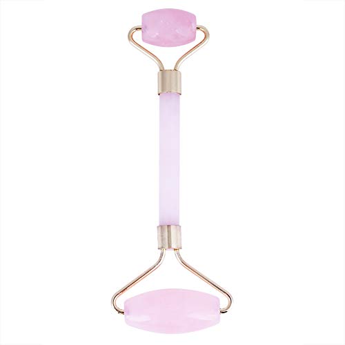 Akozon Jade Roller Massager, Gesichtsmassage Natürliche Doppelkopf Rosenquarz Jade,Schönheits Massage Rolle für Gesichts Ansatz Augen Körper Abnehmen Tool(Gold) von Akozon