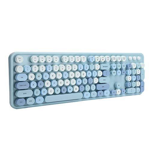 Akozon Kabellose Tastatur und Maus für Windows, 2,4 GHz kabelloses 104-Tasten-Tastatur- und Maus-Set Office Pack Desktop Cute für Computer (blau gemischte Farbe) im Retro-Vintage-Design mit Ordina von Akozon