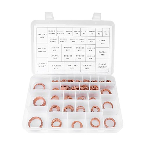 Kupfer Unterlegscheiben, Akozon 30 Größen flache Plain Unterlegscheiben Ring Set Kit 568Pcs Kupferringe Sortiment Dichtringe Metallscheiben flach Kupferring,Öl Schrauben Ölablass-Dichtungen Dichtringe von Akozon