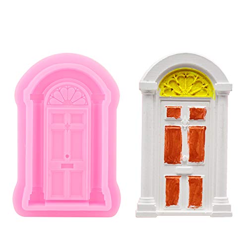 Rosa Vintage-Tür-Fenster-Silikonform für Fondant, Kuchen, Schokolade, Dekorationen – Set mit 2 Backformen (PINK) von Akozon