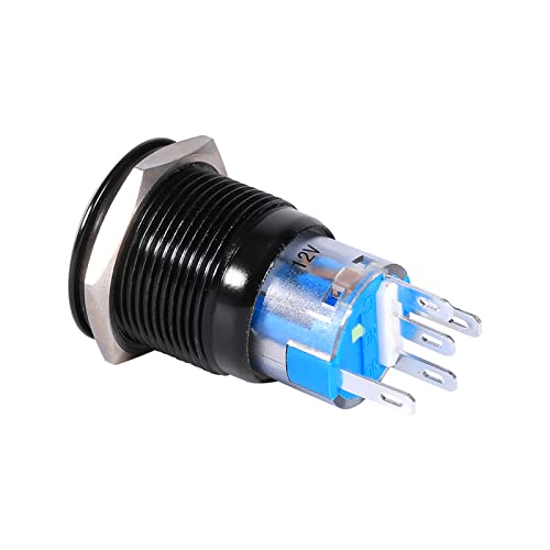Selbstsperrender Schalter, 19mm 12V LED EIN/AUS Schwarz Wasserdichter selbstsperrender Druckknopfschalter mit Verriegelung(Grün) von Akozon