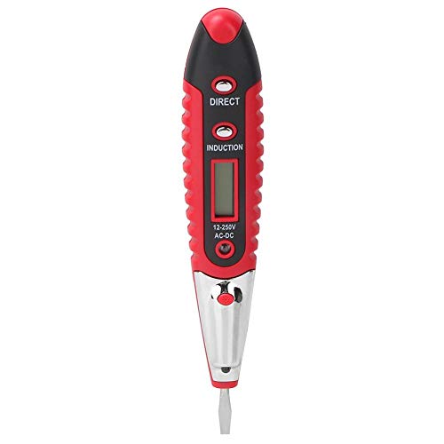 Spannungsprüfer Teststift, Akozon VD700 Teststift LED HD-Anzeige AC/DC 12-250 V Mit Einem Nachtelektroden Digital Elektroskop Erkennen Ultra Sicherer Induktionsstift(Rot) von Akozon