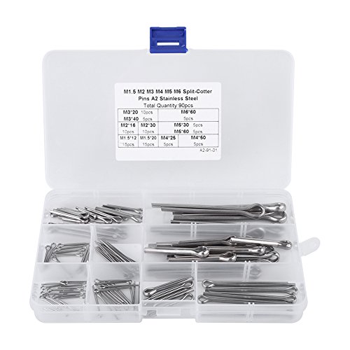 Splinte Sortiment , 90pcs Metall Splint Cotter Pin 11 Arten M1.5 M2 M3 M4 M5 M6 mit Aufbewahrungsbox Sicherungssplinte für Autos Wohnmobile Gartengeräte von Akozon