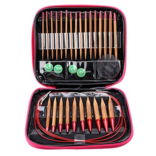Stricknadeln Set, Rundstricknadel Set Austauschbares,13-Teiliges Karbonisiertes Bambus-Nadel-Set,Knit Pro Stricknadel Set Aluminium Rundstricknadeln Ring Set Knitting Needles Wechselbar von Akozon