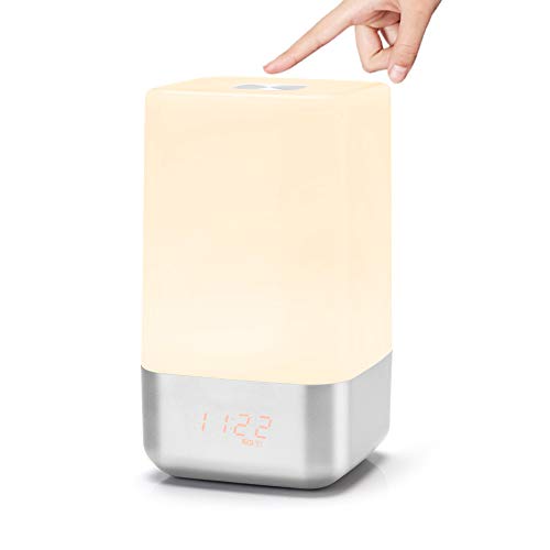 Wake Up Light Warkit, Simulation Nachttischlampe mit Sonnenaufgang Wecker Batterie 5 Naturgeräusche WakeUp Light Wecker Sunrise von Akozon