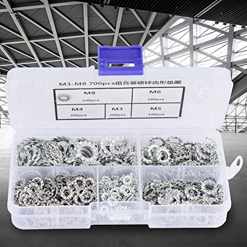 rondel,700pcs Galvanized Serrated Toothed Lock Washer Flat Set Fastening 700 stücke Verzinkt Zahnsperrscheibe Unterlegscheibe Befestigungswerkzeug Tool M3/M4/M5/M6/M8 M3 / M4 M5 M6 M8 von Akozon