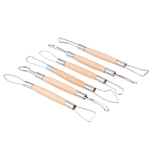 tonwerkzug,Double Head Ribbon Tool Wooden Handle Wax Pottery Clay Carving Sculpting Tools Keramik Ton Skulptur Werkzeug Set Sculpture DIY Craft Doppelkopf-Band-Werkzeug-Holzgriff-Wachs-Tonwaren-L von Akozon