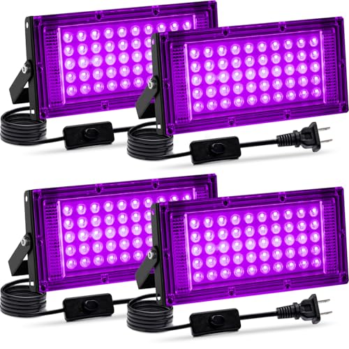 Akpgf 4 Stück 50 W Schwarzlicht, LED-Schwarzlicht-Flutlicht mit US-Stecker und Schalter, schwarze Lichter für Glow Party, Halloween, Bodypainting, Geburtstagsparty, fluoreszierende Malerei und Akpgf 4 Stück 50 W Schwarzlicht, LED-Schwarzlicht-Flutlicht mit US-Stecker und Schalter, schwarze Lichter für Glow Party, Halloween, Bodypainting, Geburtstagsparty, fluoreszierende Malerei und von Akpgf