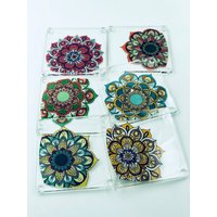 Mandala Gedruckt 6 Dekorative Acryl Tisch-Untersetzer Mit Halter Enthalten von AkrylicoDesign