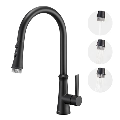 Aktines Küchenarmatur mit 3-Funktion-Brause und Praktischer Bürste ausziehbar, Einhebelmischer Spültischarmatur Spülenarmatur Hochdruck Armatur Wasserhahn Küche Edelstahl Schwarz von Aktines