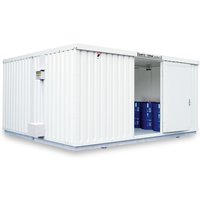 SAFE Tank Gefahrstoffcontainer Kombination 4000 ALG, isoliert, vormontiert, kunststoffbeschichtet RAL 9002, Maße außen 5380x4340x2520 mm, Einzelflügeltür, mittig in Breitseite, Lagerfläche 20 m² von SAFE Tank