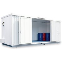 SAFE Tank Gefahrstoffcontainer 1000 ALG, isoliert Außenaufstellung, komplett montiert, kunststoffbeschichtet RAL 9002, Maße außen 3350x2170x2560 mm, Doppelflügeltür (asymmetrische Teilung), mittig in Breistseite, Lagerfläche 5 m² von SAFE Tank