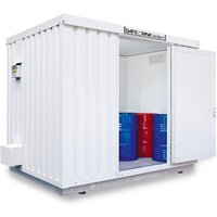 SAFE Tank Gefahrstoffcontainer 1700 ALG, isoliert, Außenaufstellung, komplett montiert, kunststoffbeschichtet RAL 9002, Maße außen 5380x2170x2520 mm, Einzelflügeltür, mittig in Stirnseite, Lagerfläche 9 m² von SAFE Tank