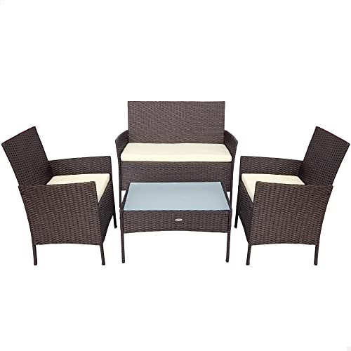 AKTIVE 61069 Rattan-Gartenmöbel 2 Sessel + 1 Sofa + 1 Tisch, Schwarz von AKTIVE