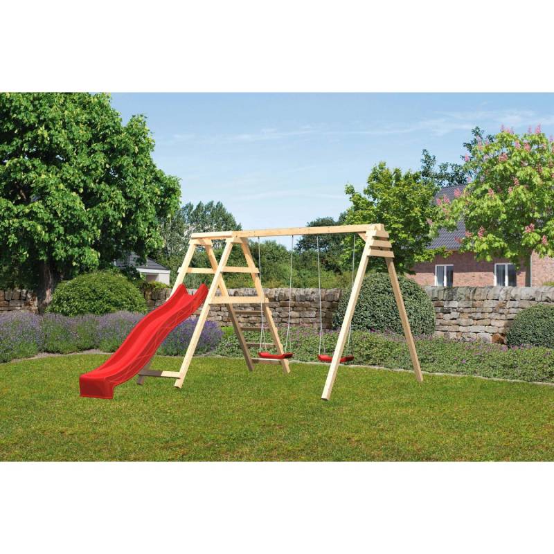 Karibu Doppelschaukel Felix mit Klettergerüst & Rutsche Rot Karibu Doppelschaukel Felix mit Klettergerüst & Rutsche Rot von Karibu