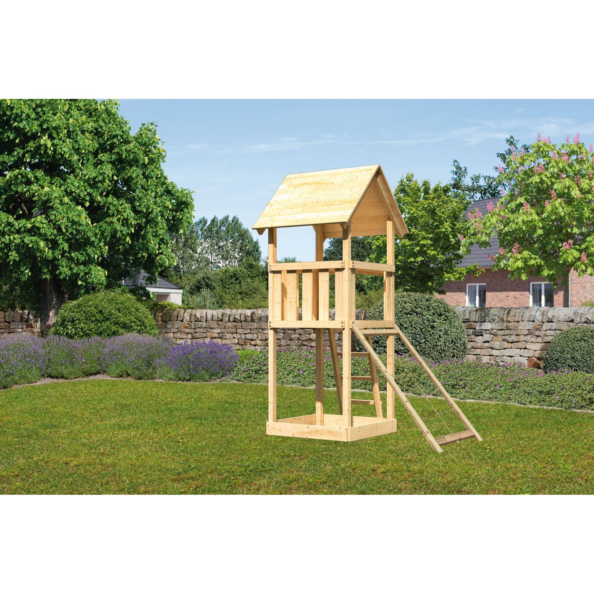 Akubi Kinderspielturm 'Lotti' Satteldach, Netzrampe, 107 x 107 x 291 cm von Akubi